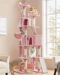 Yaheetech Cat Tree, 82.5in Super Tall Tower w/Cute Top Perches, Scratching Posts, 2-in-1 Ramps, Cozy Basket, Extra Large Condo for Indoor Kittens, Pink