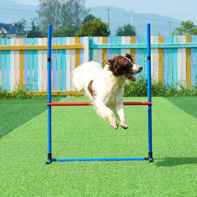 VEVOR Dog Agility Training Equipment, Dog Agility Course Backyard Set with Adjustable High Hurdles,Weave Poles,Jump Ring,Square Pause Box,Whistle,Foldable Bowl, Obstacle Course Kit with Storage Bag