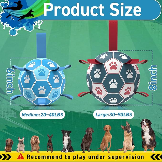 QDAN Dog Toy Balls, Premium Dog Soccer Ball with Straps, Outdoor Dog Toys, Pet Training Soccer for Medium Large (6 Inch)