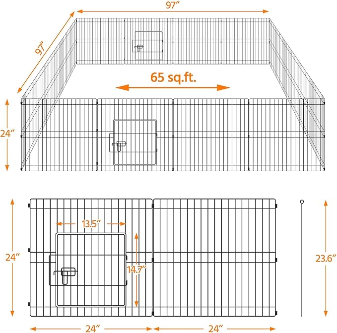 Yaheetech 24 inch Black Metal Pet Playpen 16 Panel Foldable Playpen for Puppy - Outdoor & Indoor with Door - Metal Dog Exercise Pen Barrier Kennel Portable Puppy Fence