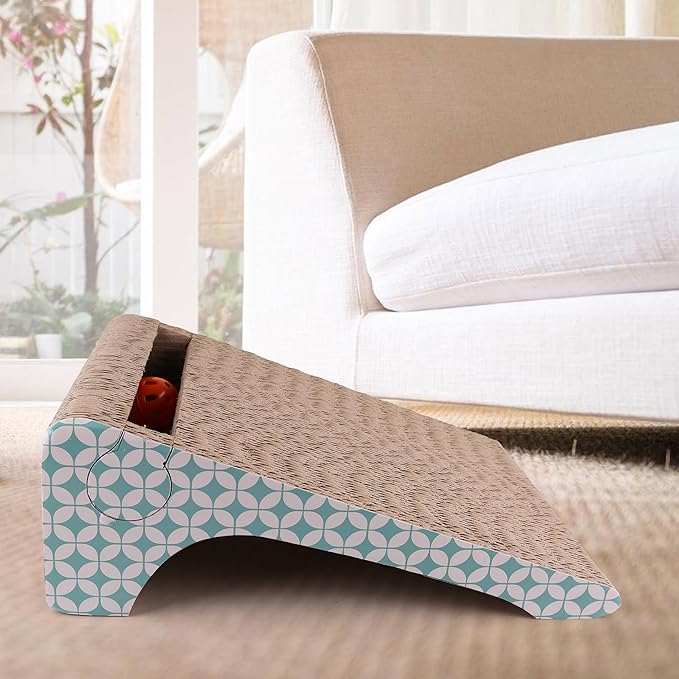 PrimePets Cat Scratcher Cardboard with Catnip, Removable Cat Scratching Pad with Ball, 2-in-1 Corrugated Cat Scratch Lounge Sofa Refill