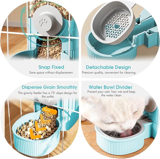 GPY Automatic Hanging Gravity Pet Feeder and Water Dispenser Set ，Automatic Rabbit Feeder and Dog Water Dispenser for Dogs Cats Pets Animals Large Capacity (Blue Water Feeder&Food Feeder) (Blue)