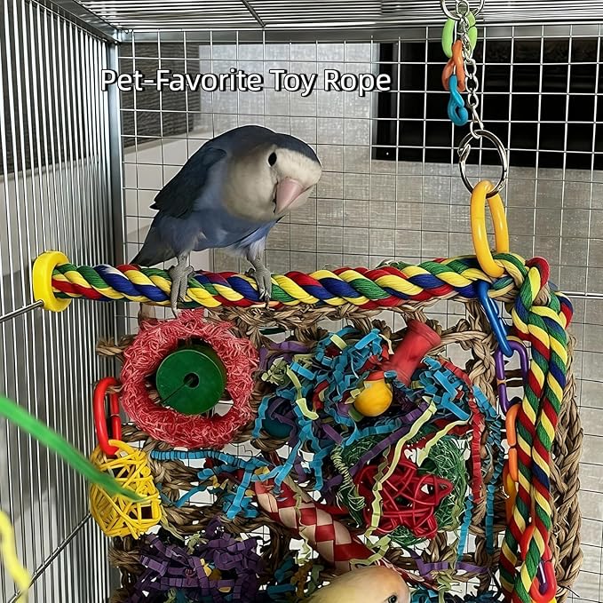 Bird Rope Perches, Parrot Toys, Bungee Rope Perches for Parrots, Cockatiels, Parakeets, Budgie Cages Comfy Birds (Metal Nut) - 48.03 inches
