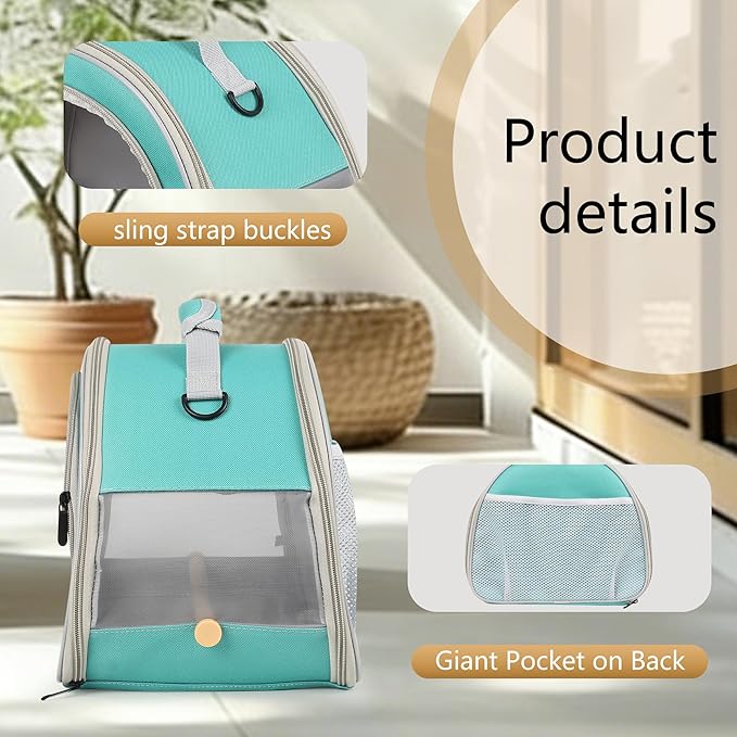 halinfer Small Bird Travel Carrier for Parakeet Budgies Parrot Cockatiel Conure, Portable Lightweight Clear Front Window with Horizontal Bar for 2 Birds Standing Perch