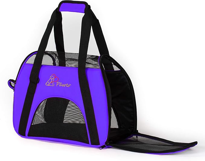 Pawer Soft-Sided Pet Carrier for Cat and Small Dog,Violet Color,Medium Size,Washable Cloth Airline Approved Travel Tote,with 2 Mesh Opens and a Strap for Carry,Multiple Colors Available