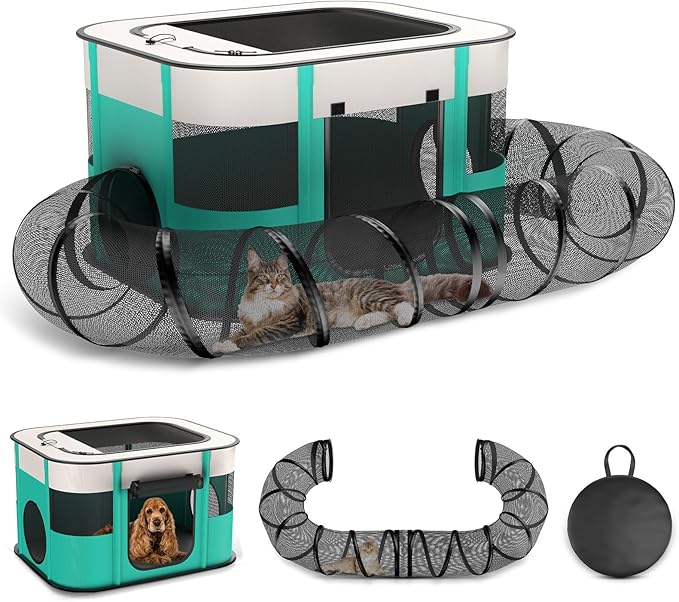 Upgrade Outdoor Cat Enclosure, Outdoor Cat Playpen Enclosed, Portable Catio Cat Tent with Tunnel for Indoor Cats Small Animals and Puppy