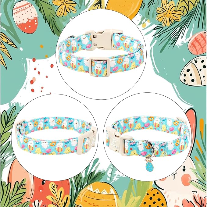 Easter Dog Collar for Puppy Small Dogs - Cute Easter Egg Hunt Dog Collars for Boy Girl Dogs, Playful Bunny & Chick Print, Lightweight Adjustable Spring Holiday Dog Collar XS