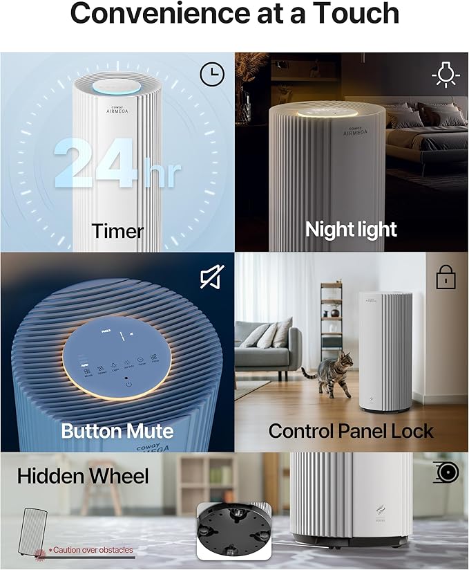 COWAY Air Purifier for Large Room Whole Home Up to 3,285 ft², HEPA Filter for Smoke, Allergen, Pet Dander, Odor, PM(1, 2.5, 10), AQI, Turbo Eco Mode, Energy Star, 3yr Warranty, Airmega 450 Beige