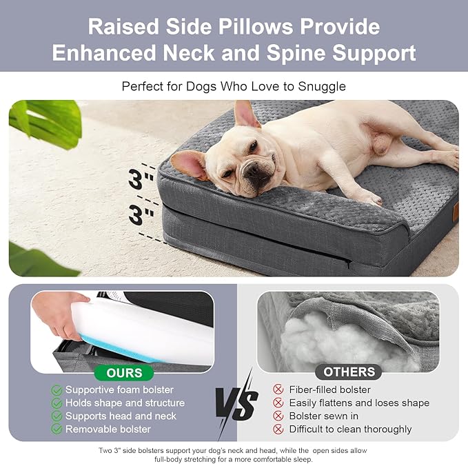 Orthopedic Dog Bed for Small and Medium Dogs, Memory Foam Pet Bed with Washable Removable Cover, Nonskid Bottom, Waterproof, for Indoor, Outdoor, Crate ＆ Car Use, 30x20x6 Inches, Dark Grey