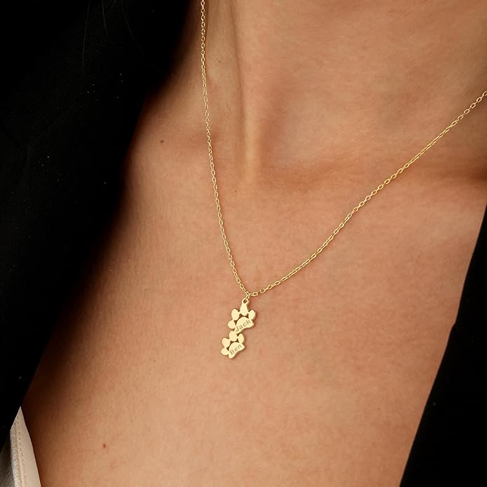 Personalized Cute Dog Cat Paw Name Necklace Forever Love Custom Heart Pendant Pet Name Necklace Gift for Pet Lovers