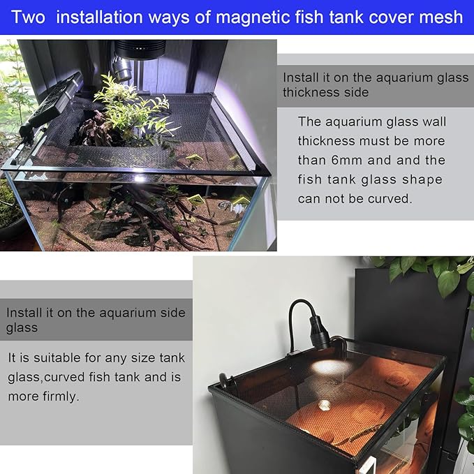 Magnetic Aquarium lid Fish Tank Hood top Cover Anti-Jumping net Cover mesh to Protect Fishs Jumping Out of Fishes Tank Hoods