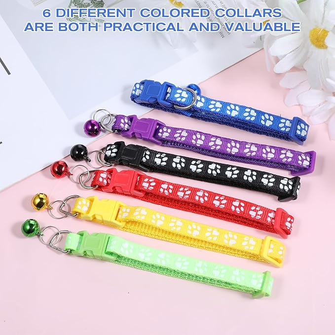 6 Pcs Collar for Cats, Breakaway Cat Collars Reflective Safety Kitten Collar with Bells for Cats Small Dogs, Mixed Colors