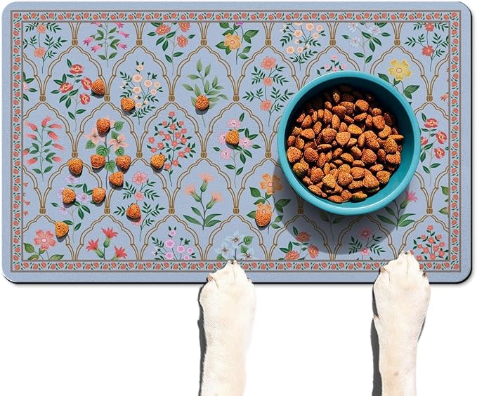 Absorbent Pet Dog Bowl Mat for Food and Water, Pet Cat Food Feeding Mat with Non Slip Rubber Backing, Dog Food Mats for Floors Waterproof, 17"x30"