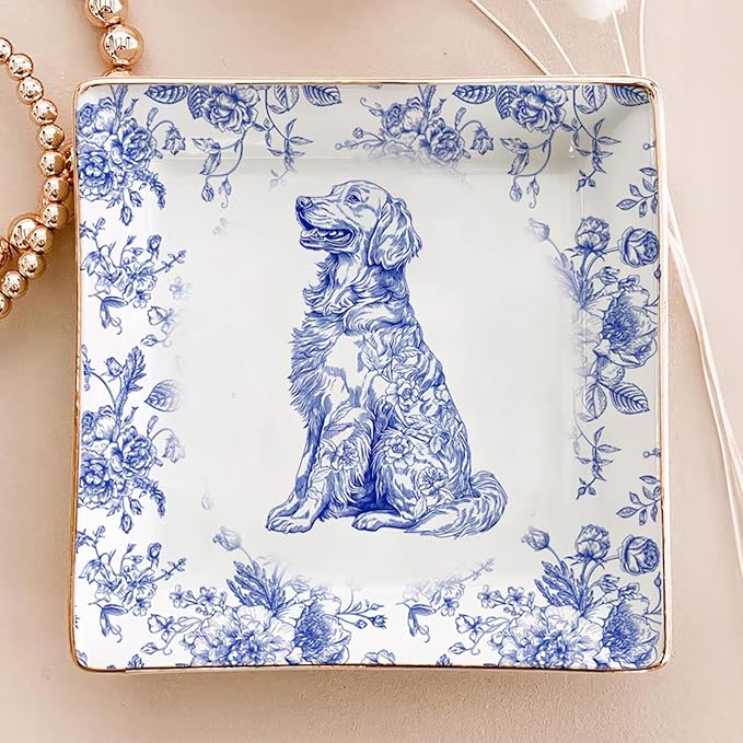 Custom Dog Cat Breed Jewelry Dish, Toile De Jouy Pet Ring Dish, Personalized Dog Cat Mom Gifts, Pet Lover Trinket Dish, Pet Present, Decorative Trinket Tray for Pet Lovers Home Decor