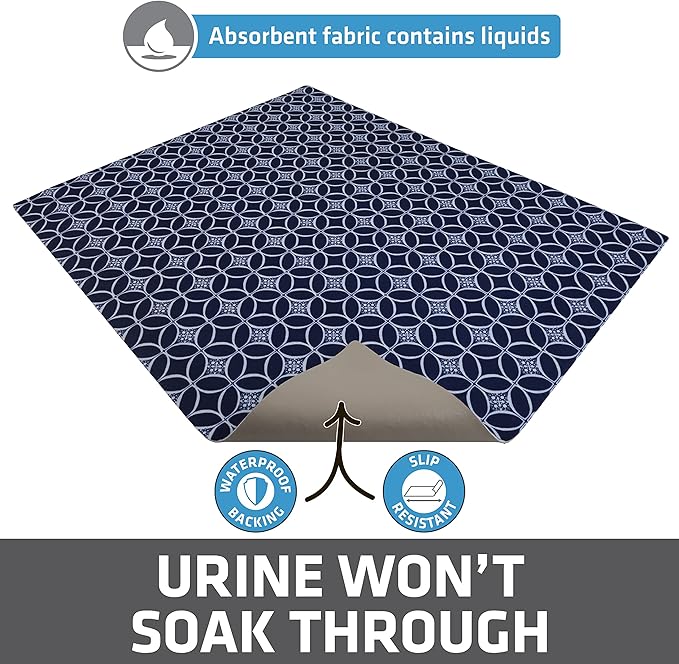 Drymate Cat Litter Box Mat, Litter Trapping Mat, Waterproof, Urine-Proof, Absorbent, Machine Washable, Soft on Paws, Contains Mess, Protects Floors, Kitten Supplies, Indigo, 29x36 XL