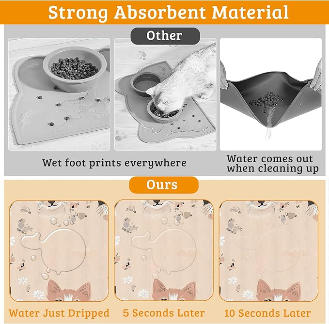 Pet Feeding Mat,Pet Photo Absorbent Dog Cat Food Mat Dog Mat with Rubber Backing,Non-Slip Water Bowl Placemat,Pet Supplies 12" x 20"