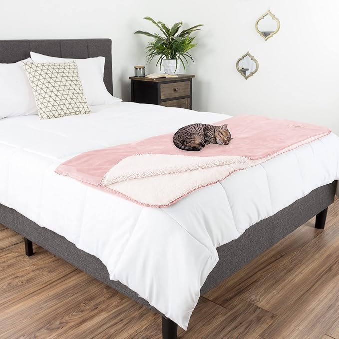 Waterproof Pet Blanket - 50x60-Inch Reversible Sherpa Fleece Throw Protects Couches, Cars, and Beds from Spills, Stains, and Fur by PETMAKER (Pink)