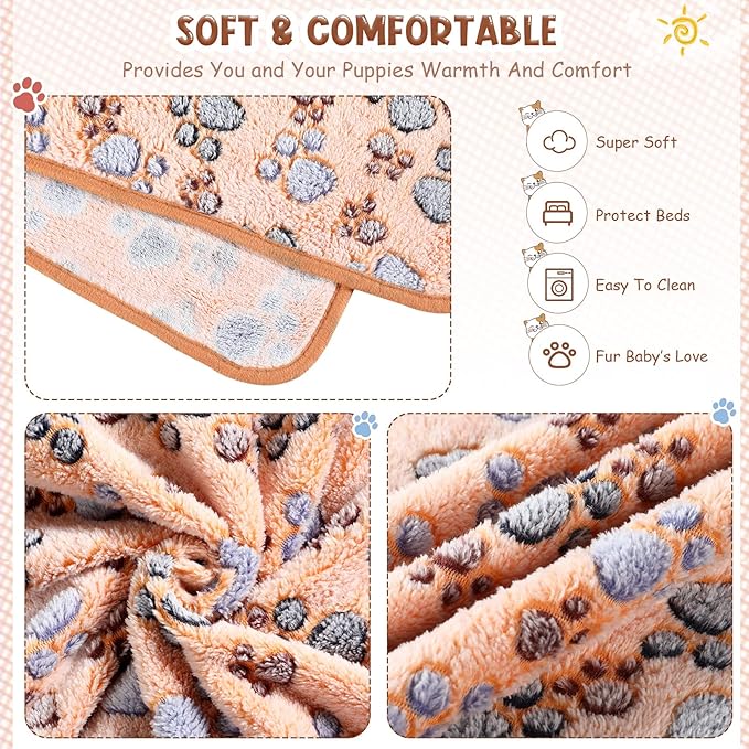 Tatuo 4 Pcs Dog Blanket for Pet Cat Blankets Indoor Puppy Teething Stuff Toys Paw Print Fleece Soft Blanket Sleep Mat for Guinea Pig Cage(White, Coffee, Pink, Purple,Large(36 x 36 Inch),Square)