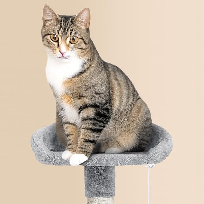 Yaheetech 64.5in Extra Large Multi-Level Cat Tree Kittens Play House Condo with Platform, Perch Hammock & Scratching Posts, Light Gray