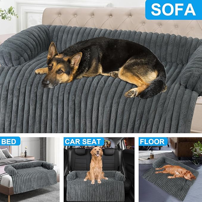 Wn's Day Luxurious Dog Couch Bed, Washable Calming Dog Couch Cover, Removable Couch Protector for Dogs, Waterproof Sofa Bed, Pet Bed Mats for Couch, Pet Couch Covers for Sofa(Grey, L)