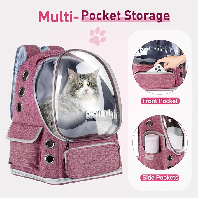 Pawstrip Cat Backpack Carrier with Large Space Bubble Window, Airline Approved Breathable Pet Carrier for Small Dogs Cats up to 15lbs, Foldable for Travel Hiking & Outdoor Use