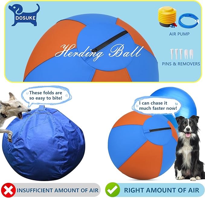 Herding Ball for Dogs and Horses - 18" Dog Herding Ball for Australian Shepherd Collie, Jolly Ball for Dogs Agility Equipment, Herding Ball Durable Bite-Resistant with Reinforced Stitching-Orange&Blue