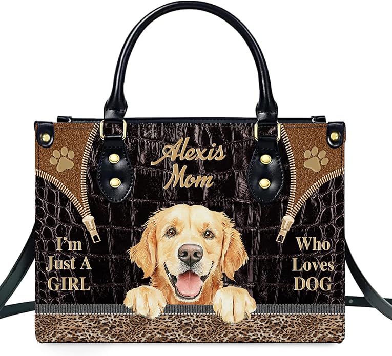 Personalized Pet Mom Leather Handbag – Custom Name Dog Cat Photo Purse, Pet Lover Gifts for Women, Christmas