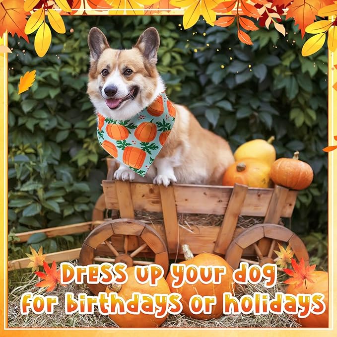Sanwuta 120 Pcs Thanksgiving Fall Bandanas for Dogs Bulk Pumpkin Maple Leaf Triangle Dog Bandana Autumn Washable Pet Scarves Adjustable Bibs for Small and Medium Pets, 30 Styles
