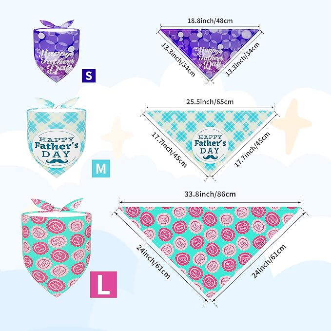 30 Pcs Fathers Day Small Dog Bandanas Bulk 25 Inch Love Dad Dog Bandanas for Medium Dogs Breed Best Dad Dogs Bandana Large Cats Grooming M