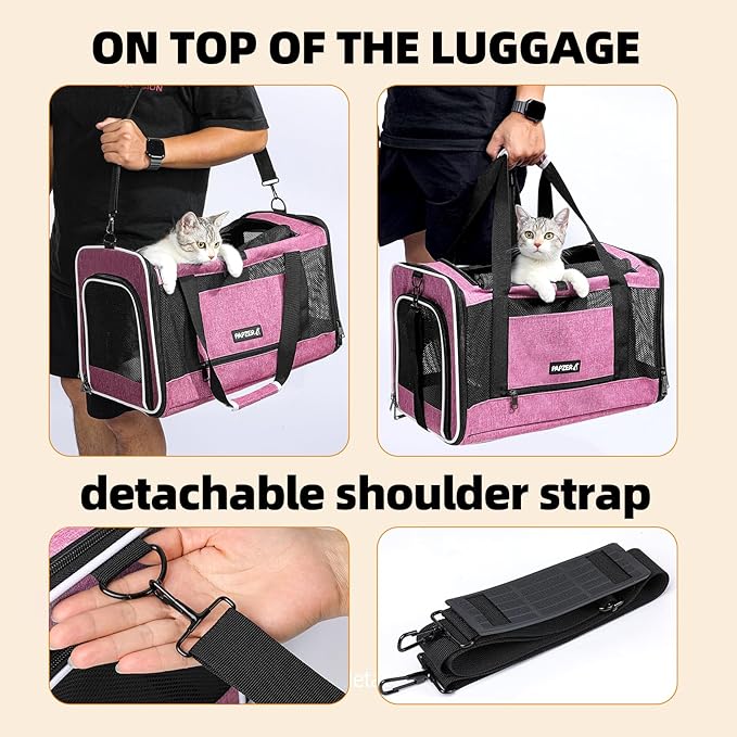 Cat Carrier Soft-Sided Travel Bag for Medium to Large Cats Over 15lbs, Small Dog Carrier Crate Top Entry Breathable Mesh Puppy 12 Pounds, Pet Rabbit Carrying Cage Kennel Collapsible Pink