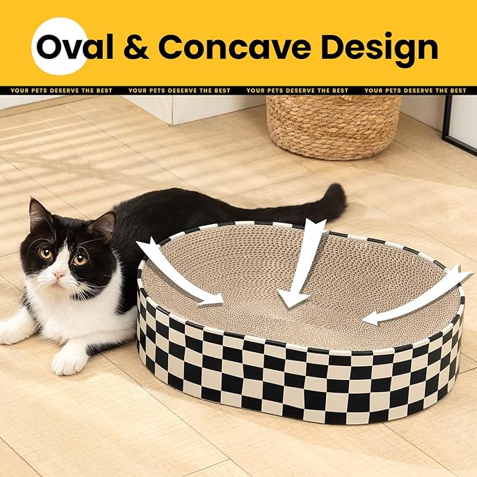 Cat Scratcher Cardboard, 2-in-1 Oval Scratching Pad & Lounge Bed, High-Density Corrugated Board with Enclosed Bottom to Catch Debris, Furniture Protector for Indoor Cats & Kittens