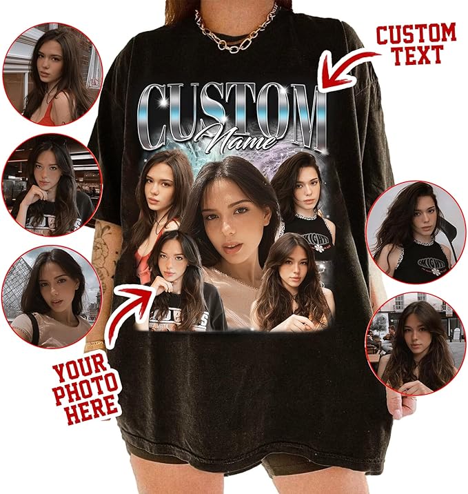 NAZENTI Custom Bootleg Rap Tee, Custom T-Shirts with Picture, Retro Custom Bootleg, Valentine's Gifts for Him Her