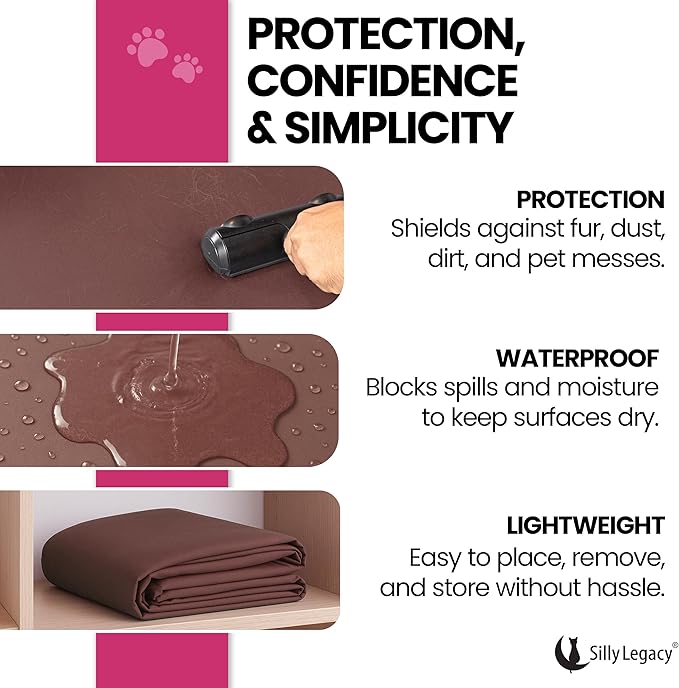 SILLY LEGACY Thin Reversible Waterproof Protective Cover or Liner for Bed or Couch, for Dogs and Cats, Babies; Incontinence, Dirt, Drool (King Size, 100 x 96 inch), (Brown)