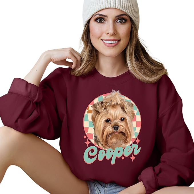 Custom Dog Mom Shirt for Women Pet Ears Sweatshirt with Name Unique Puppy Line Art Cute Dad Hoodie for DogDad Owner Lover