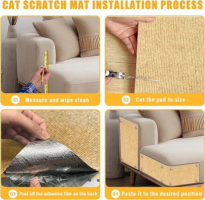 Cat Scratch Mat,118.5"x17.4" Trimmable Self-Adhesive Cat Scratch Furniture Protector, Sticky Cats Scratcher Wall Mat, Covering Cat’s Tower, Couch Protector from Cats Claws (Beige)