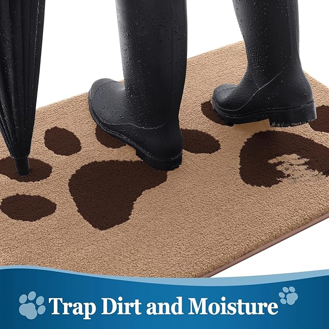 Buganda Dog Door Mat for Muddy Paws, Absorbent Dirt Trapper Washable Indoor Doormats, Non Slip Low-Profile Mud Mat for Dogs, Front Entrance Doormat for Inside Floor (40x32 Inches, Beige)
