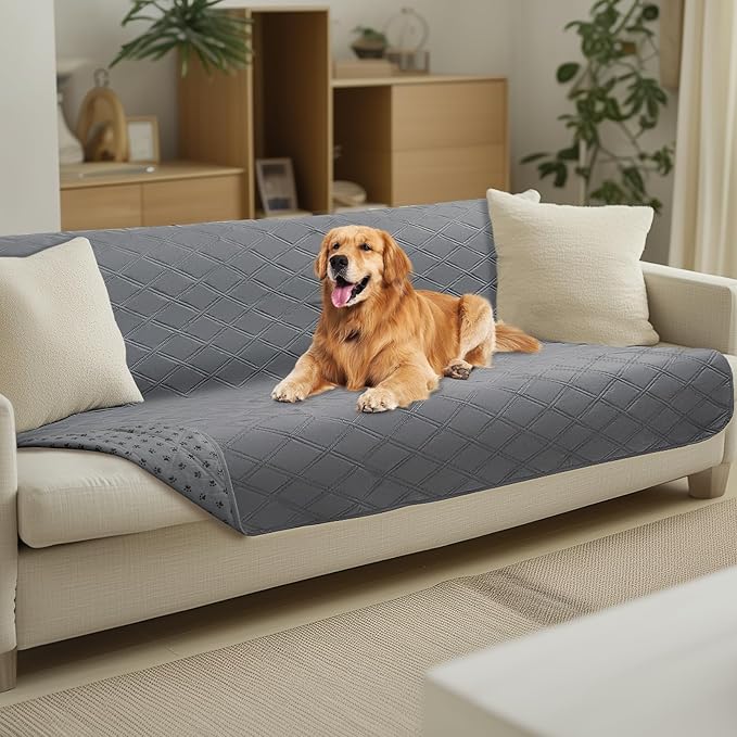 Luciphia 100% Waterproof Couch Cover Blanket for Dogs Anti-Slip Pet Couch Protector Sofa Mat Puppy Cat with Non-Slip Bottom, Light Grey, 52x82 Inch