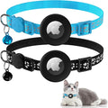 Vanjua 2 Pack Airtag Cat Collar Breakaway with Bell, Reflective Kitten Collar with Air Tag Cat Collar Holder Case for Girl Boy Cats, Pet Supplies Accessories (Black B+Blue B)
