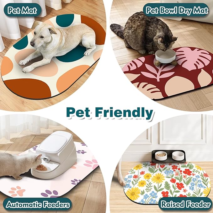 Dog Feeding Mat 24''x16'', Absorbent Pet Food Mat, No Stains Quick Dry Pet Water Mat Protect Floor, Cat Dog Water Bowl Mat for Messy Drinkers, Non-Slip Rubber Base Pet Placemats for Food and Water