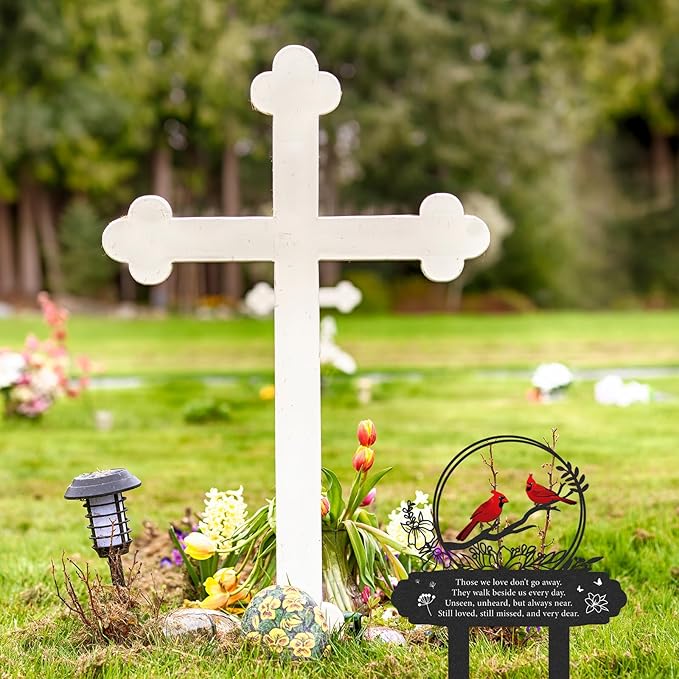 Cardinal Grave Decorations for Cemetery, Metal Memorial Stakes Grave Decorations for Loss of Mother Father Cardinal Decor Plaques Markers for Cemetery Humans Outdoor Yard Garden
