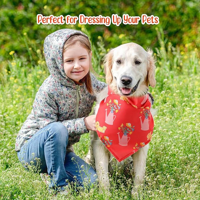 Chunful 50 Pcs Spring Dog Bandanas Floral Dog Bibs Seasonal Pet Costume Adjustable Cat Puppy Spring Outfit Cute Washable Triangle Scarf Kerchief for Small to Medium Pet