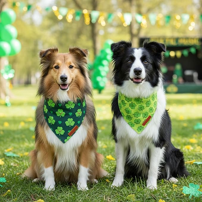 ADOGGYGO St Patrick Dog Bandana 2 Pack, Reversible Shamrock Pet Scarf Bib, Adjustable Fit Green St Patricks Day Bandanas for Extra Large Dogs (X-Large)
