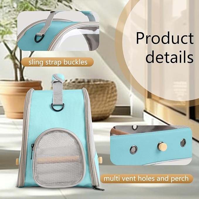 Small Bird Travel Cage Carrier, Portable Parrot Parakeet Carrier with Standing Perch and Comfy Mat, Budgies Carry Transport Bag for Vet Visit Shopping and Outdoor Adventure.