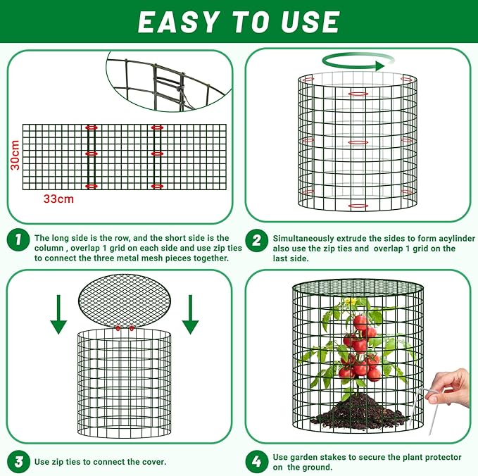 UNIFAMILY 6pcs Plant Protectors from Animals with 2 Round Covers 13 x 11.8IN, Metal Plant Cages for Outdoor Plants, Chicken Wire Cage, Plant Protectors for Keeping Bunny Chicken Squirrels Birds Out