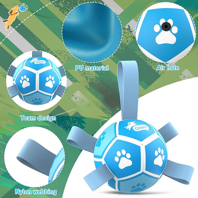 QDAN Dog Toy Balls, Dog Soccer Ball with Straps, Outdoor Dog Toys, Pet Training Soccer for Small Medium (5 Inch)
