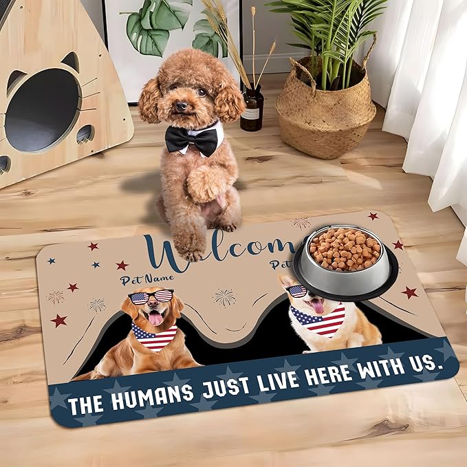 Personalized Dog Cat Mat with Name Photo Custom Placemat Feeding Mats for Food and Water Customized Non-Slip Waterproof Doormat for Bowls Outdoor Indoor Floors Gifts for Pet Owner