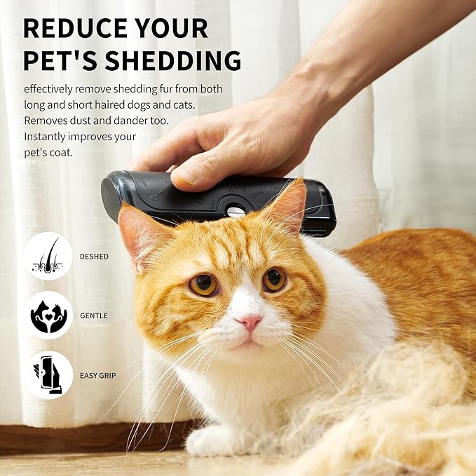 Dog Deshedding Brush & Shedding Blade, Undercoat Grooming Tool for Short & Medium Fur and Double Coats, Replaceable Metal Blade, Ergonomic Handle, Black