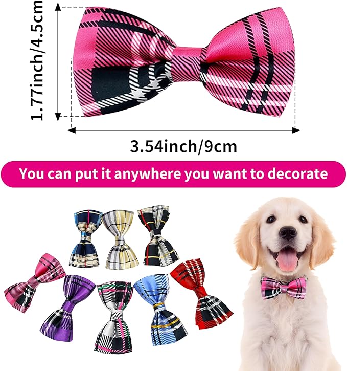 PET SHOW 8pcs Plaid Small Dogs Collar Bow Ties Puppies Cats Collar Charms Accessories Slides Attachment Bowties for Birthday Wedding Parties Assorted