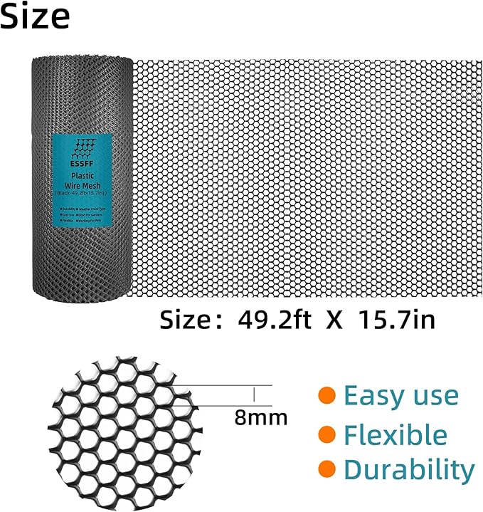 Pet & Garden Safeguard - 15.7IN x 49.2FT Roll - Black Plastic Netting, Multi-Use Decorative Fence for Poultry, Dogs, Rabbits,Chicken and Snake Barrier