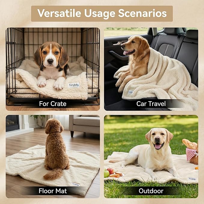 furrybaby Dog Blanket Soft Dog Blankets for Large Dogs Puppy Essentials Washable Sherpa Fleece Cat Blanket 32x40 Inches for Bed Furniture Couch Sofa (Medium, Beige)